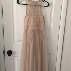 Amsale champagne color nude bridesmaids dress